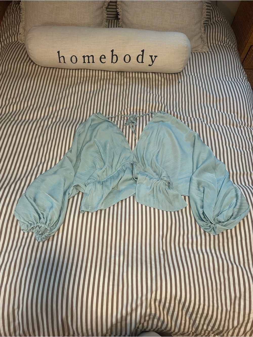 Light Blue Women's Satin Sleepwear Top